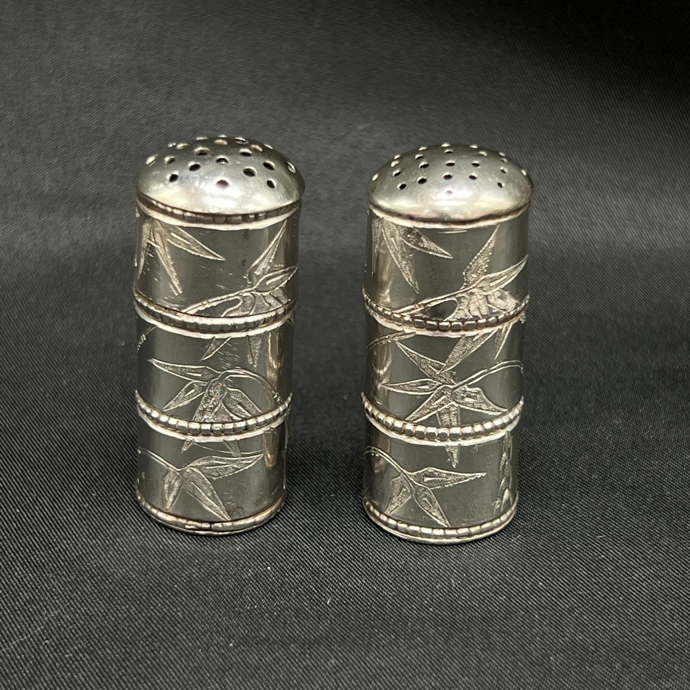 Vtg Japanese Sterling Silver 950 Bamboo Salt Pepper Mini Shakers 25g Meiji